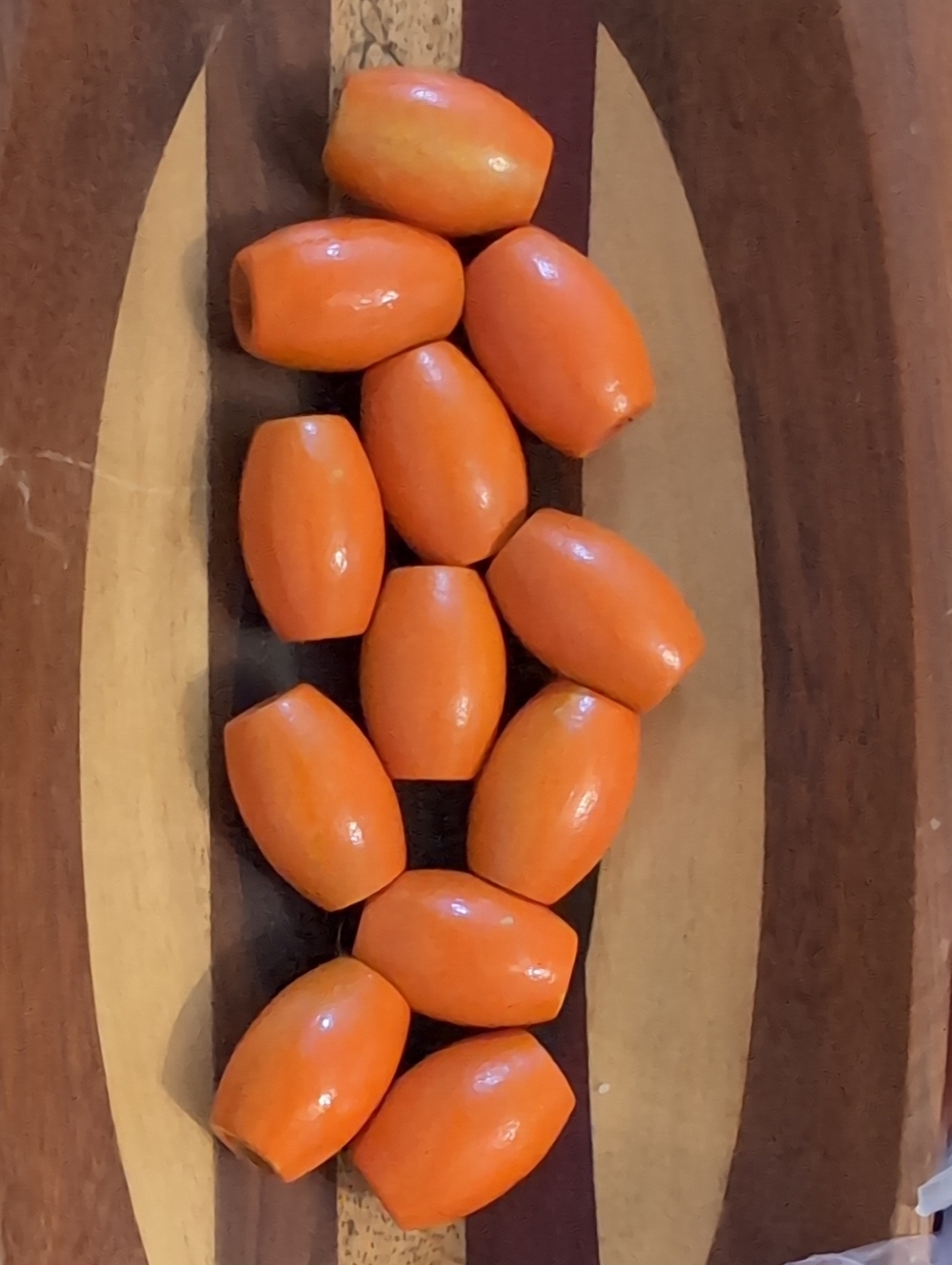 1970's Bright orange Macrame wood beads